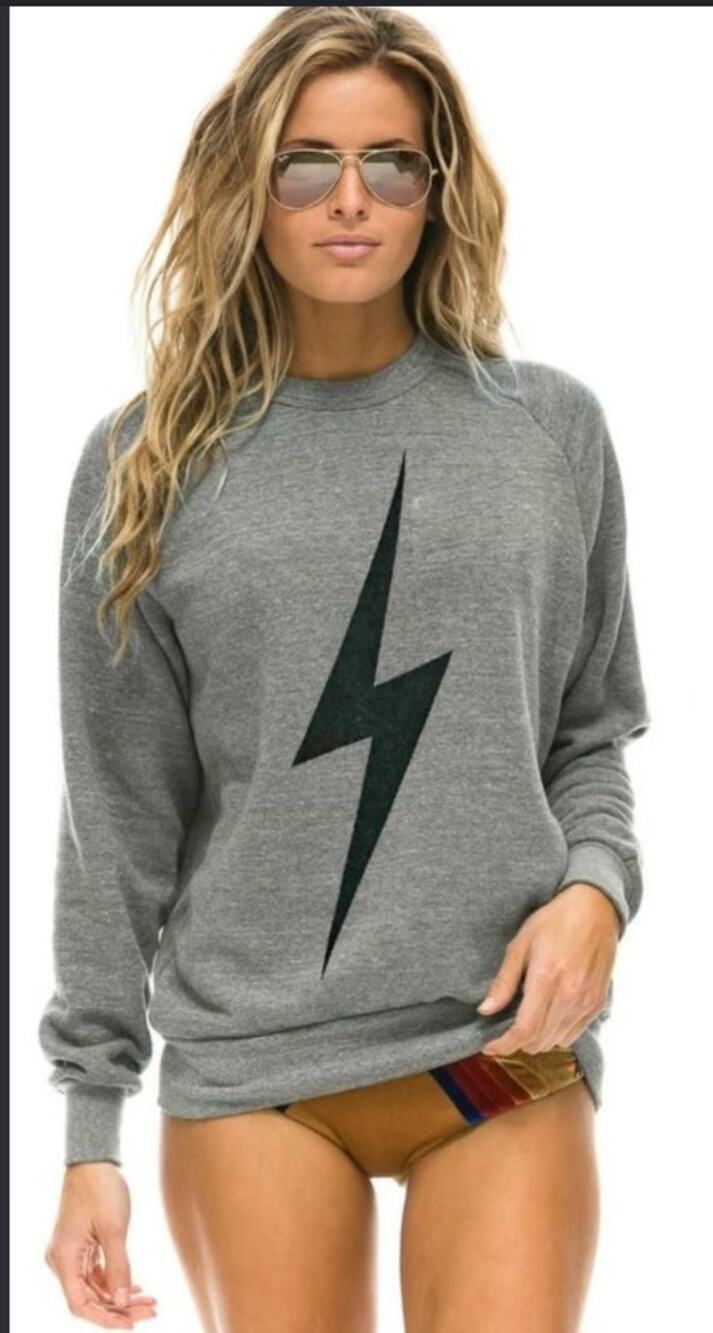 Aviator Nation Womens Lightning Bolt Sweatshirt Heather Gray Raglan Pullover XS